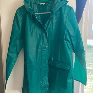 LOFT Women's Teal Hooded Raincoat